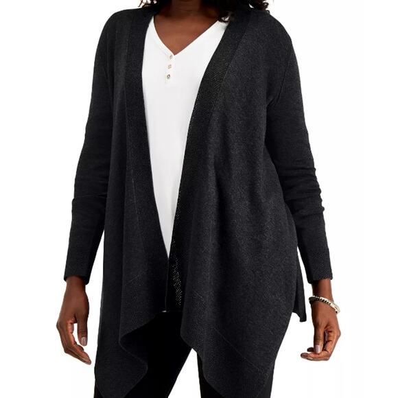 JM Collection Open Drape Front Cardigan Sweater Size XL/Extra Large in Black NWT - Picture 1 of 7